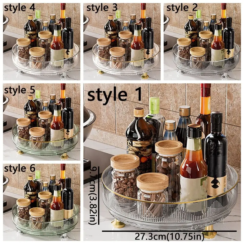 360°Rotating Rotating Spice Rack Clear Plastic Non-slip Base Storage Tray Round Space Saving Turntable Organizer Desktop Storage