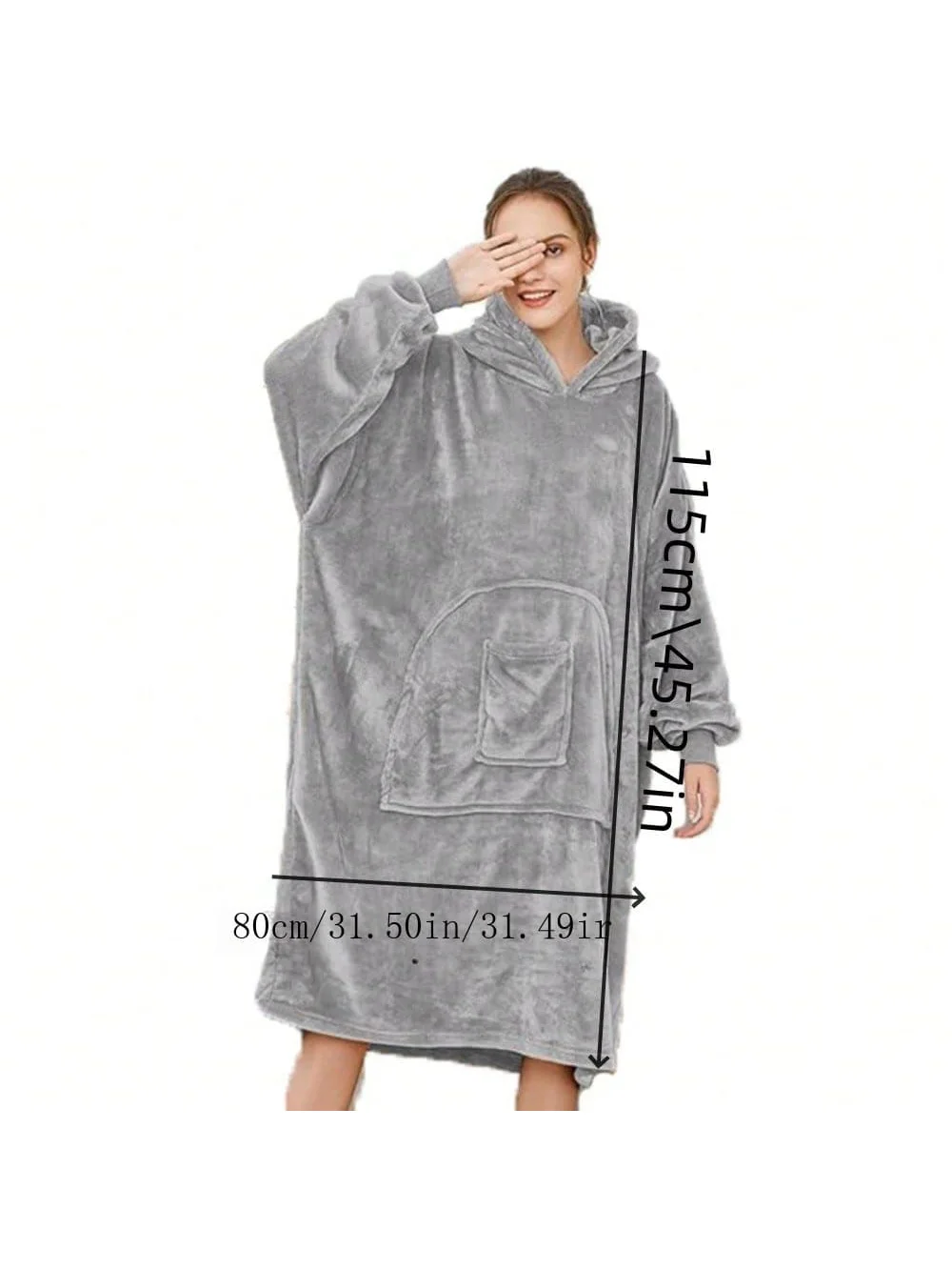Manta portátil extragrande, sudadera térmica para exteriores, franela gruesa y cálida con capucha y bolsillos y mangas, regalo para adultos, ropa de descanso con capucha ancha de longitud media de 145 cm