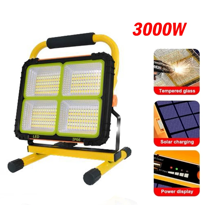 1000w Led Portable Usb Rechargeable Solar Floodlight Spotlight Battery