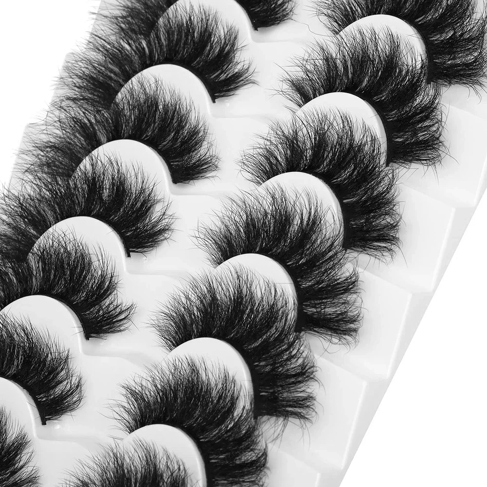7 Paar künstliche Nerzwimpern, flauschige falsche Wimpern, dickes Volumen, dramatische Katzenaugenwimpern, langer Streifen, Wispy Lashes Packung