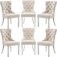 Dining Chairs Set of 6, Luxury Velvet Tufted Legs & Nailhead Trim, Back Lion Head Pull Ring & Rhomboid Pattern, Kitchen Chairs 1