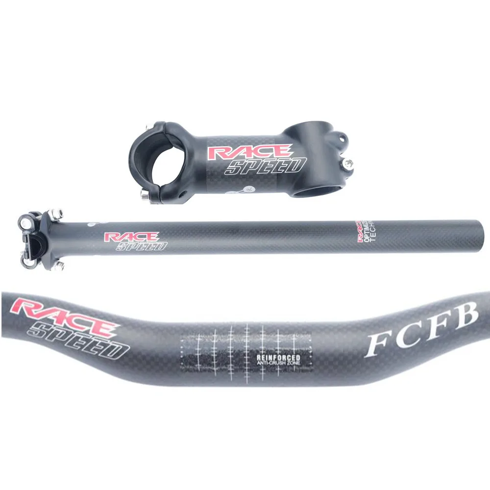 carbon handlebar Cycling Parts 3K Carbon Fibre Bike Handlebar Sets Mountain MTB Bicycle Flat / Rise Handlebar SeatPost Stem