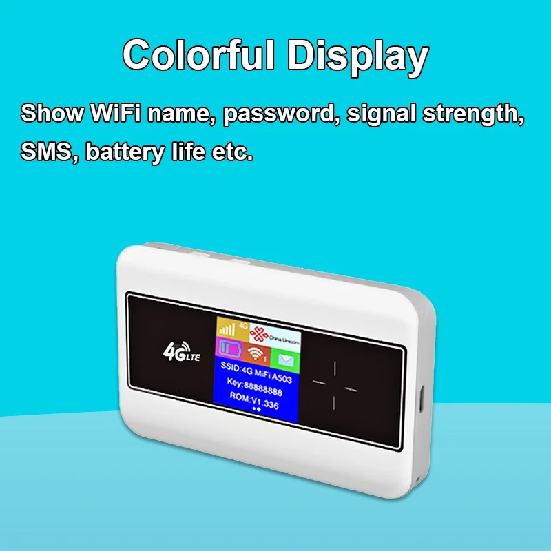 Roteador Wifi Portátil com Display Lcd Colorido 4g Cartão Sim Modem Lte Pocket Mobile Hotspot 10 Usuários Wi-fi Bateria Embutida - Imagem 2