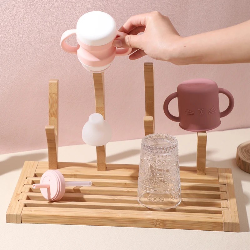 Bamboo Wood Nipple Storage Drying Rack Baby Feeding Bottle Drain Rack Removable Holder Feeding Cup Cleaning Dryer Drainer Gift