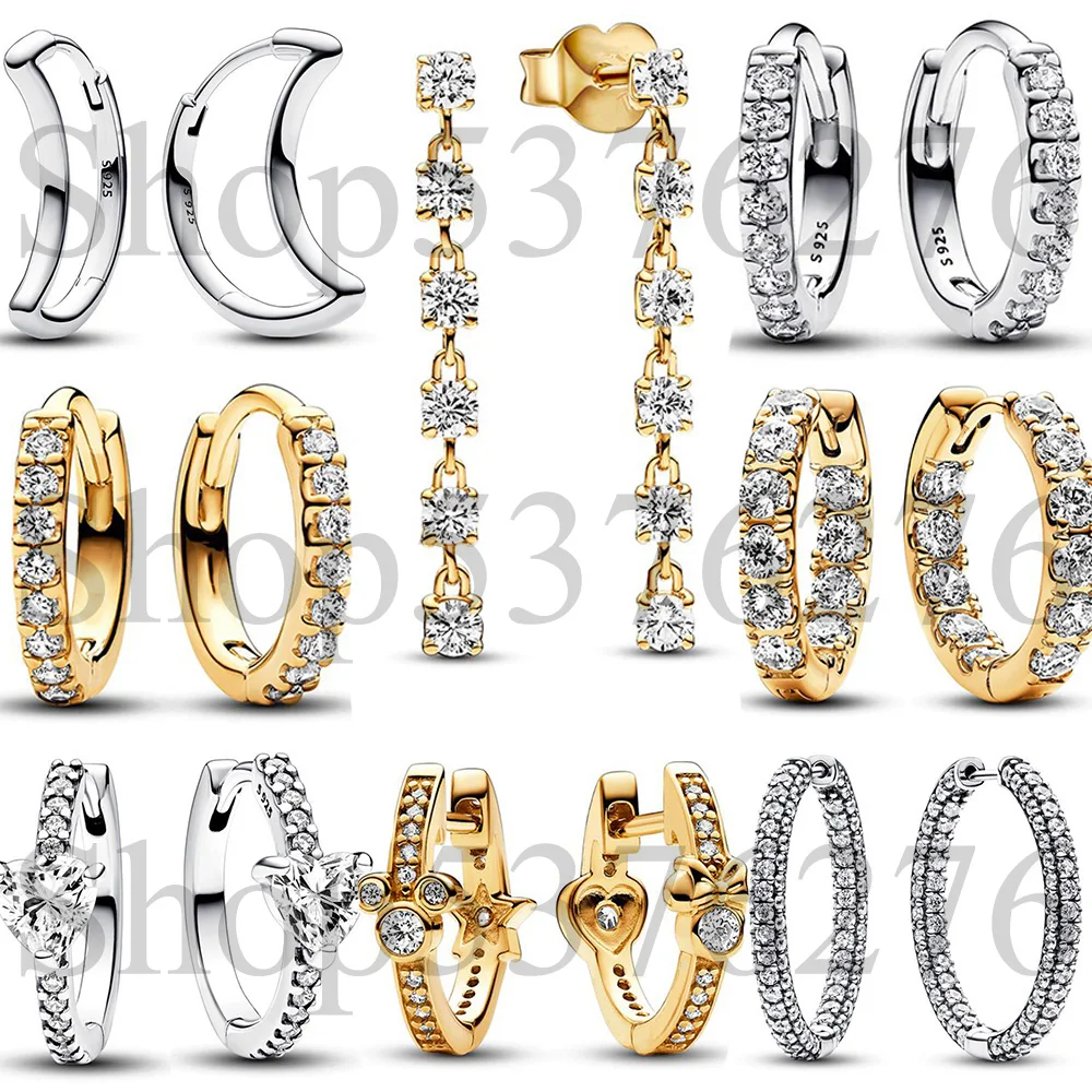 

2023 Winter 925 Sterling Silver Timeless Pavé Heart Huggie Row Eternity Moon Fashion Hoop Earrings For Women Gift DIY Jewelry