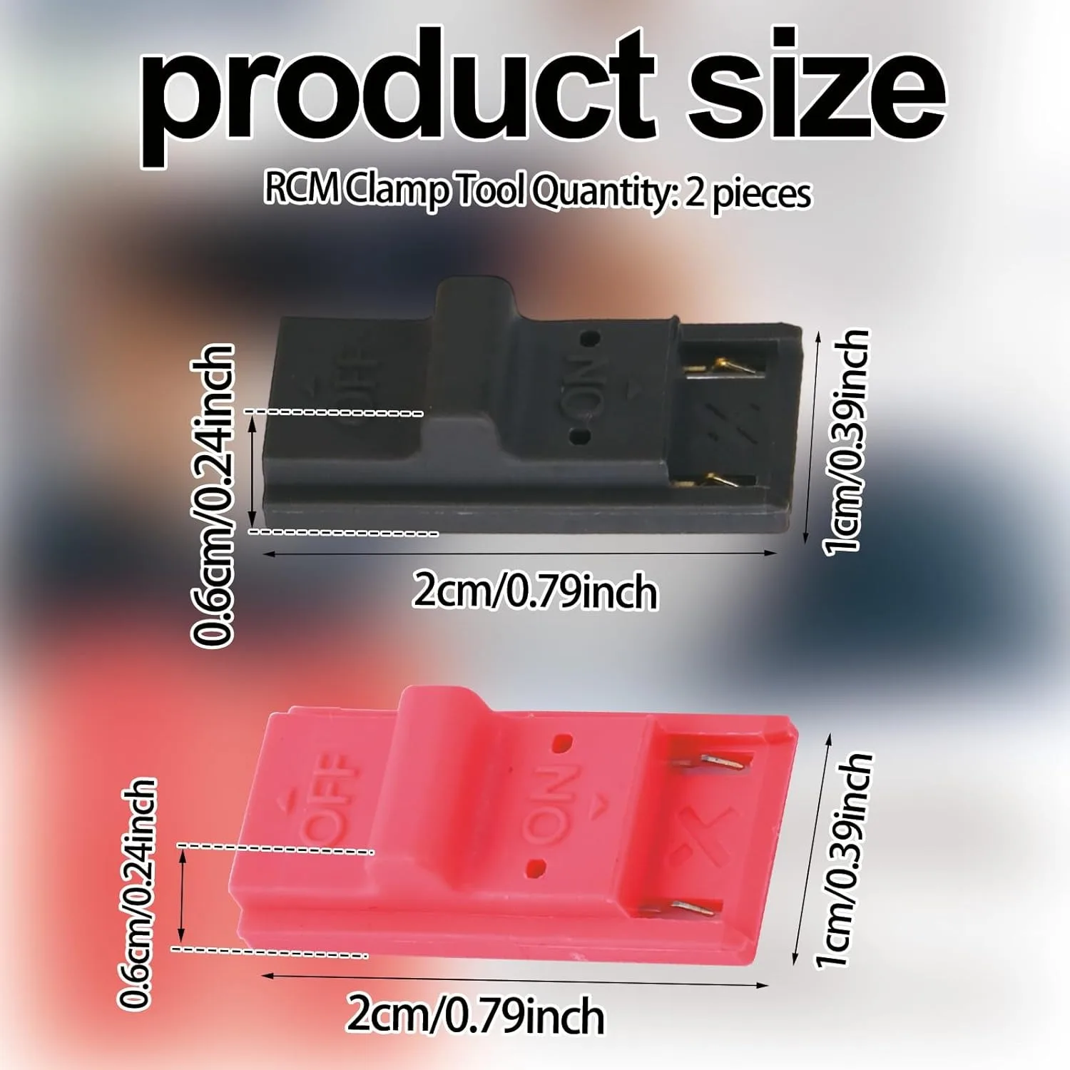 Gabarit RCM Switch en gros plan, montrant les contacts métalliques pour outil de court-circuit facile à utiliser.