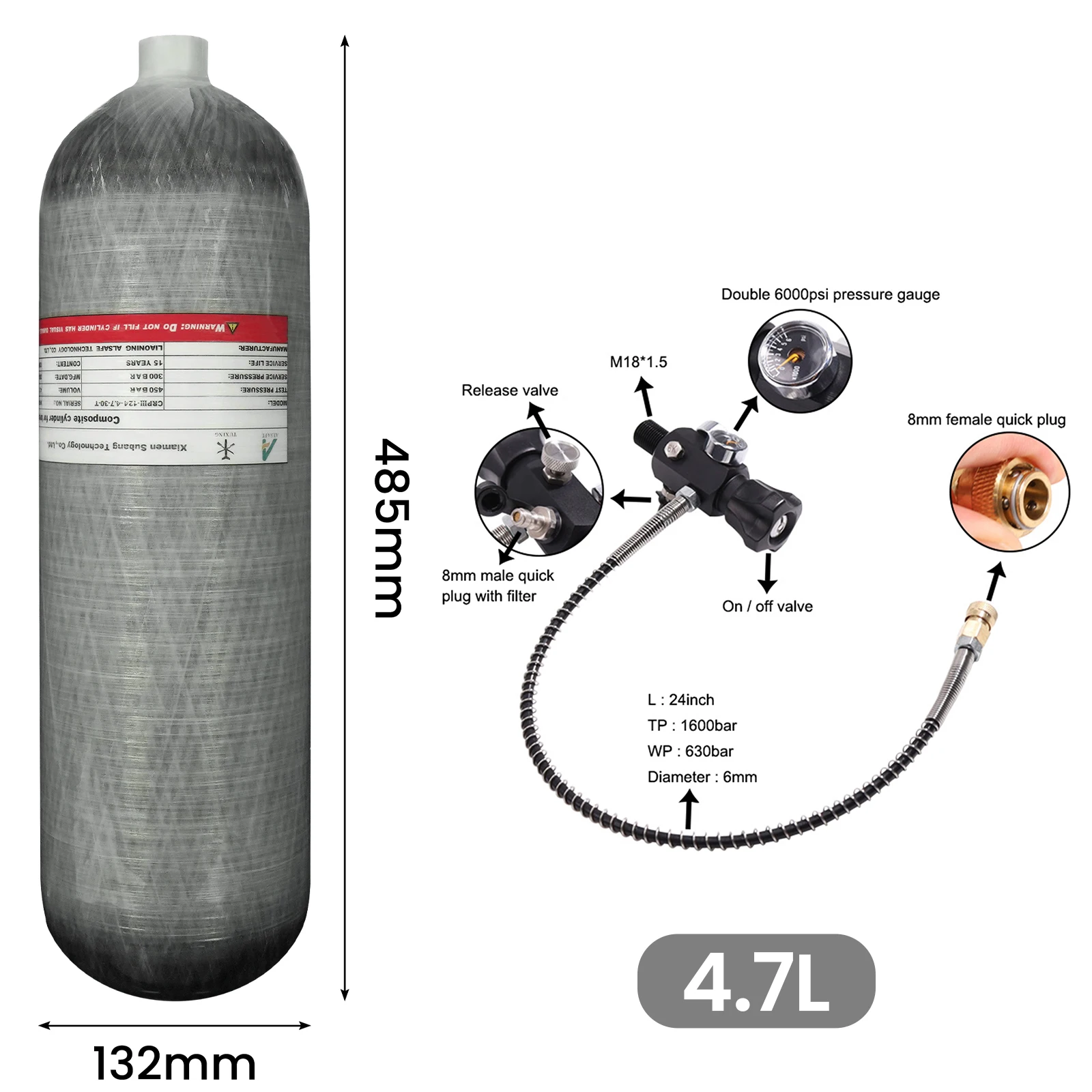 TUXING 4500Psi 4.7L Carbon Fiber Cylinder with Fill Station Regulating Valve 300