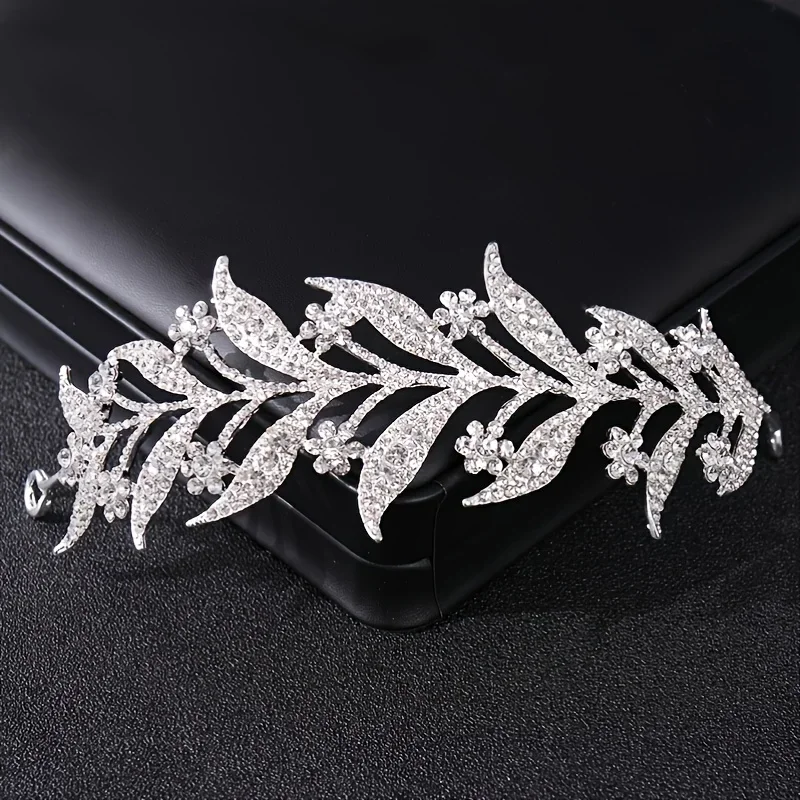 Silver Color Crystal Leaf Vine Bridal Tiaras Crowns Wedding Hair Accessories Rhinestone Pageant Crown Bridal Hair Jewelry