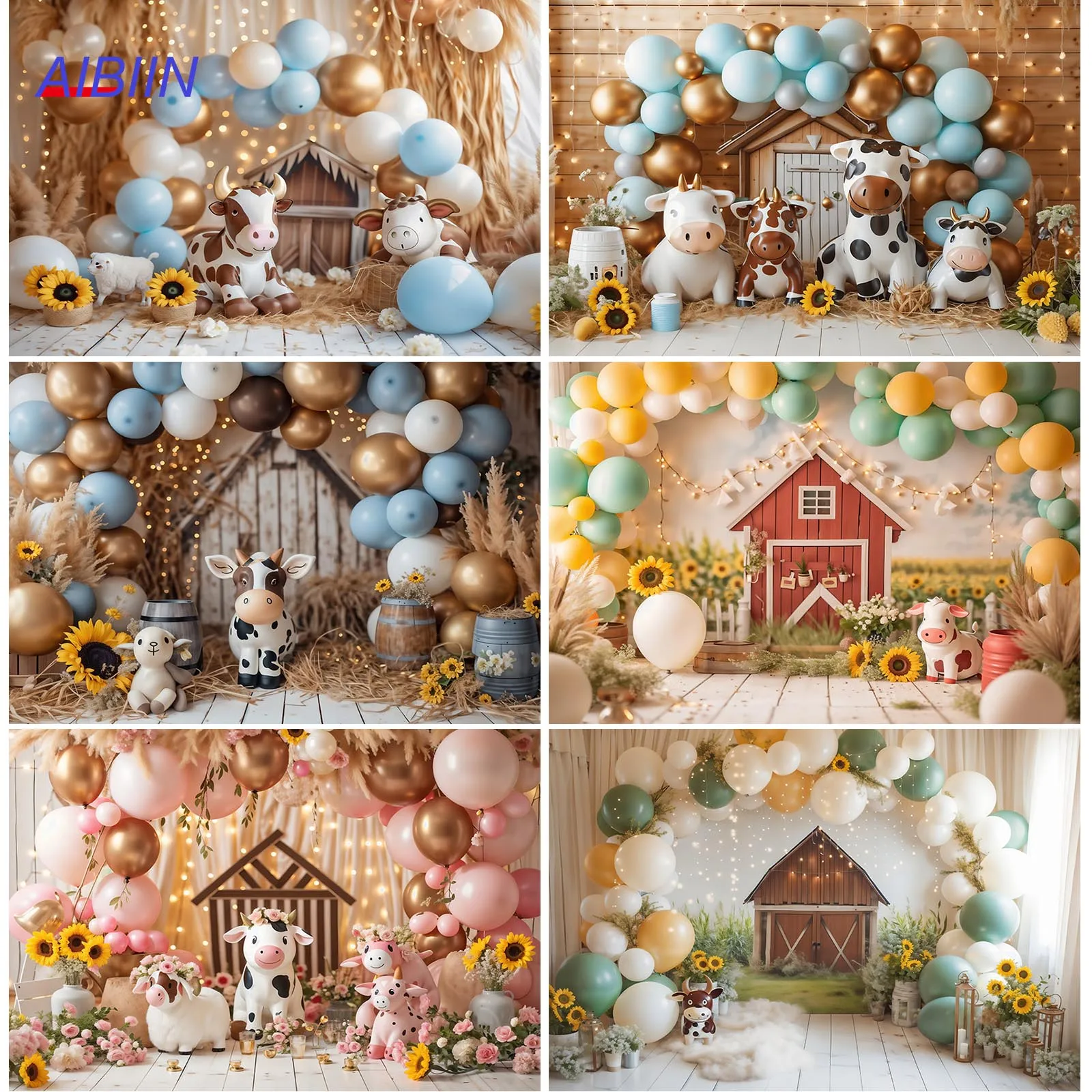 

AIBIIN Farm Cow Barn Photography Background Pink Green Blue Wood Pasture Backdrop Party Decor Kid Birthday Portrait Photo Props