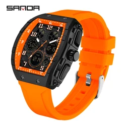 Men's Military Sport Digital Watch - Silicone Strap, Multifunctional, Waterproof & LED Display (Orange)