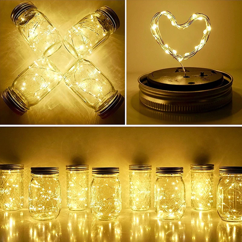 

New Solar Mason Jar Lights 2M 20LED Copper Wire String Lights Garden Decoration Garden Arrangement Waterproof Night Lights