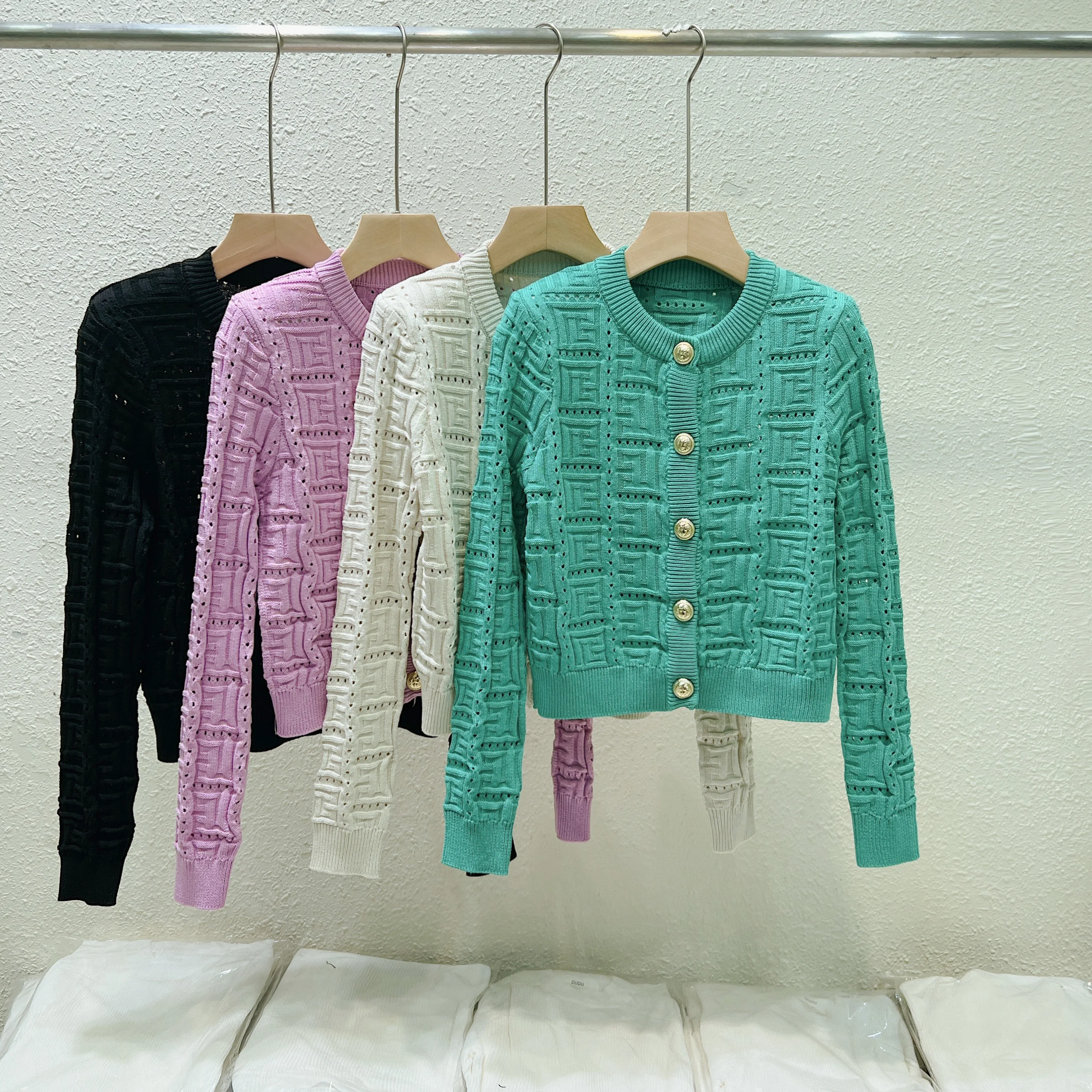

High Quality Women Fashion Spring New Hollow Knitted Cardigan Sweater Top