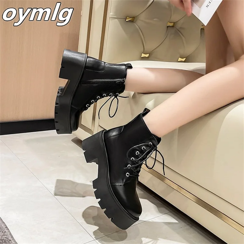 

Muffin thick-soled boots women's 2022 autumn and winter new women's boots round toe lace up women's short boots