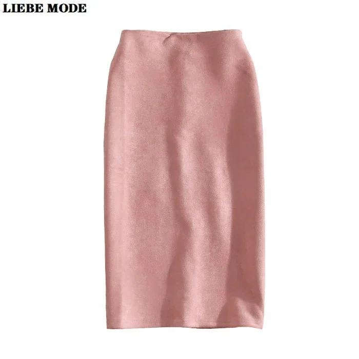 

Spring Autumn Slim Midi Pencil Skirts Womens Casual Split High Waist Elastic Knee Length Skirt Office Work Wear Long Skirt