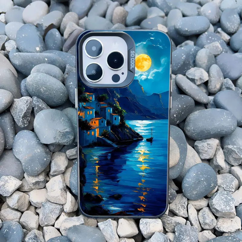 Luxuriöse Sonnenuntergang-Insel-Landschaft Handyhülle für iPhone 17 16 15 14 Pro Max Plus 13 Mini 12 11 Pro Max Laser-Landschafts-Design-Cover Fundas – Detail 5