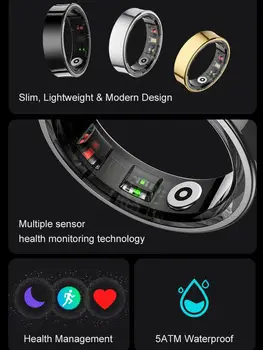 New Smart Ring R09 Health Monitor Multi Sport Mode Skin Temperature Measurement 5ATM Waterproof Smart Ring With Charging Case 2
