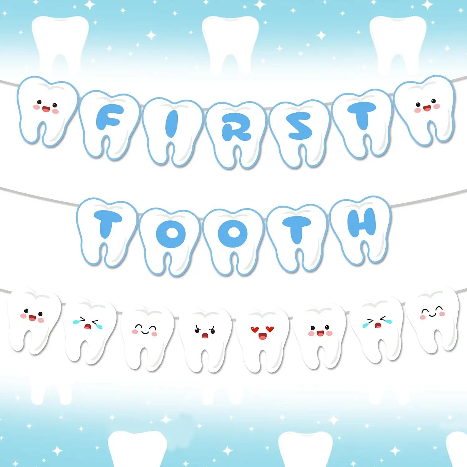 First Tooth Party Decorations Set – Smiles Banner & Hanging Swirls For Baby Dental Celebration