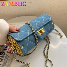 Mini bolsos acolchados de diseñador con forma de barril para mujer, bandoleras de tela vaquera azul, cruzado, de lujo, 2022