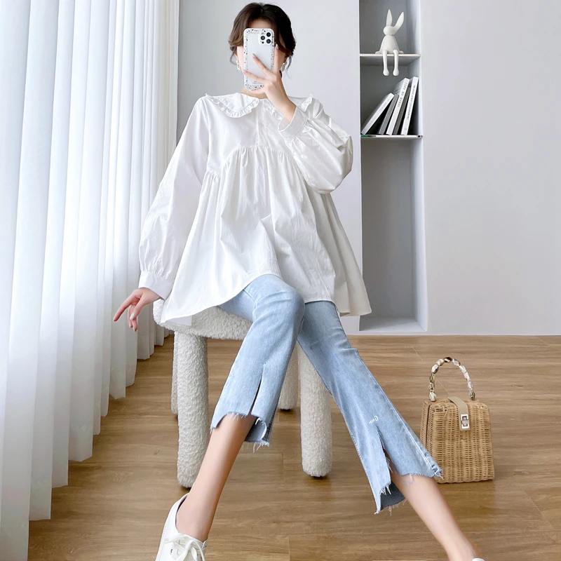 Pregnant Women Blouse Cotton Long Sleeves Loose Big Belly Maternity Women Blouse