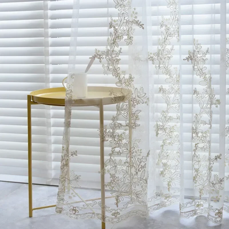 Elegant European Double Layer Blackout Curtain - Beige Floral Embroidery, 1 Panel W50 X L84 Inches 6 thumbnail image