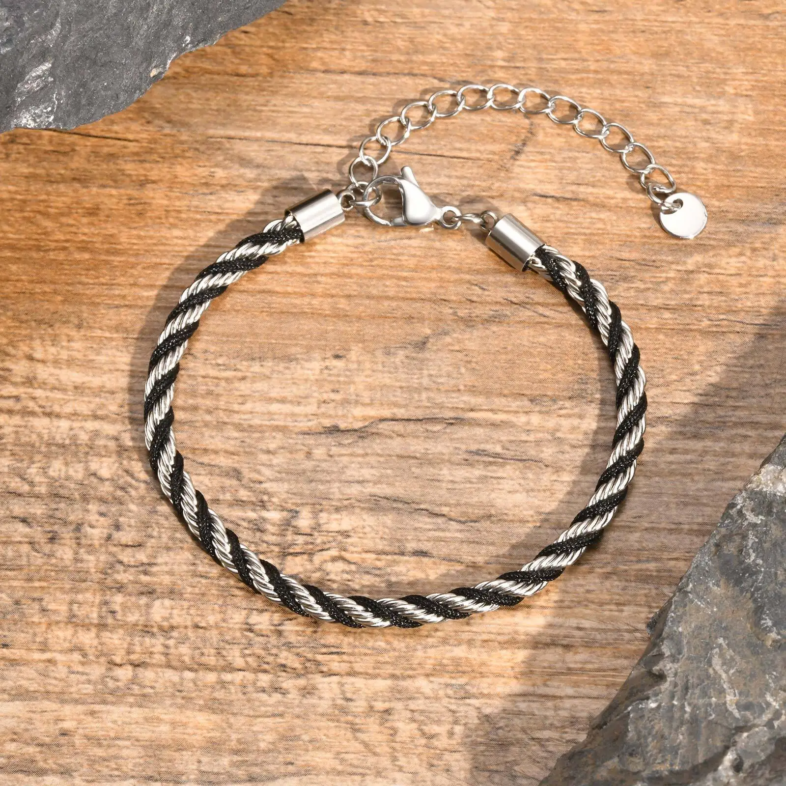 Two Tone Chain Bracelets for Men Boys,Adjustable Stainless Steel