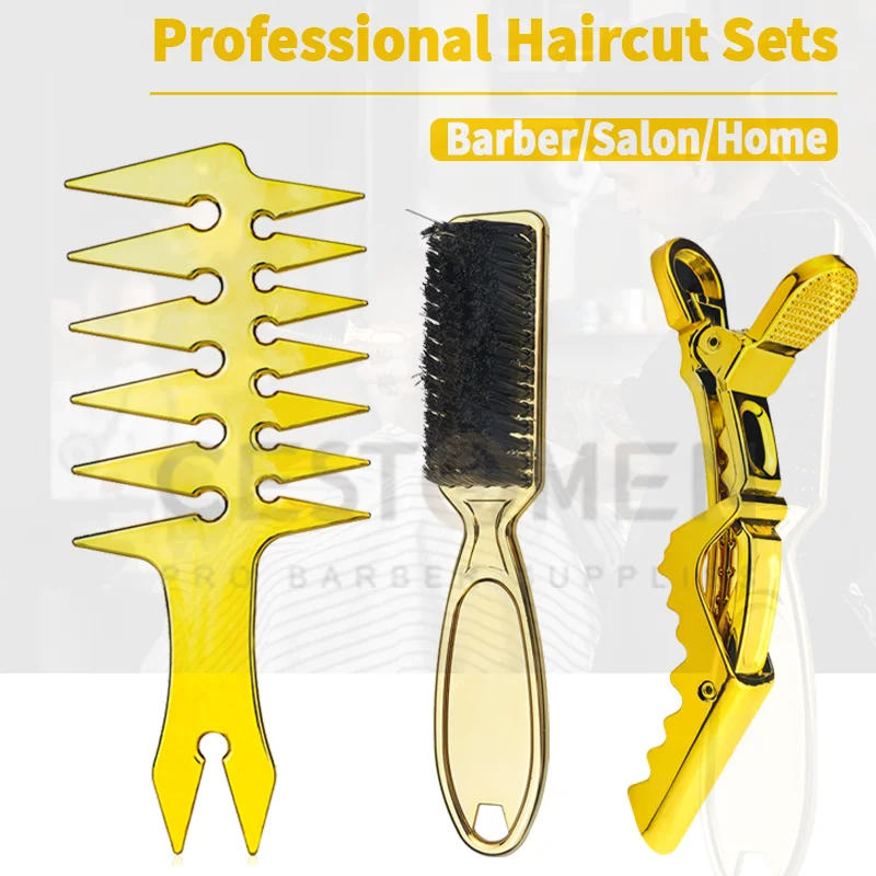 

Professional Salon Electroplated Hair Cleaning Haircut Comb Sets Hair Neck Duster Brush Men's Oil Head Combs Barber Accessories