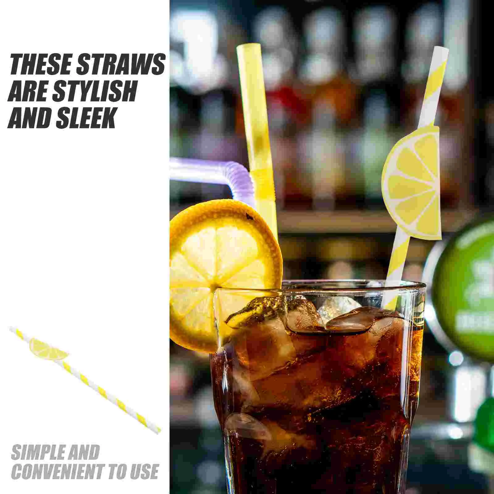 20 Pcs Lemon Paper Straws Fruit Birthday for Bachelorette Party Cup Yellow Holiday Milk Tea Drinks