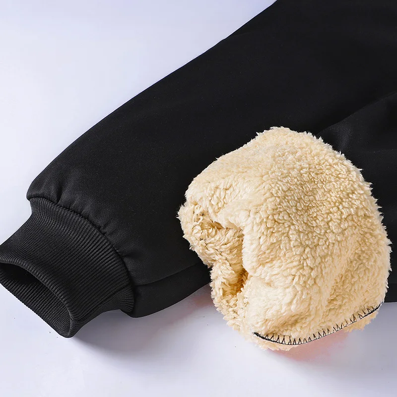 Men Autumn Winter Pants Thickened Fleece Outerwear Casual Warm Lamb Wool Sports Sweatpants