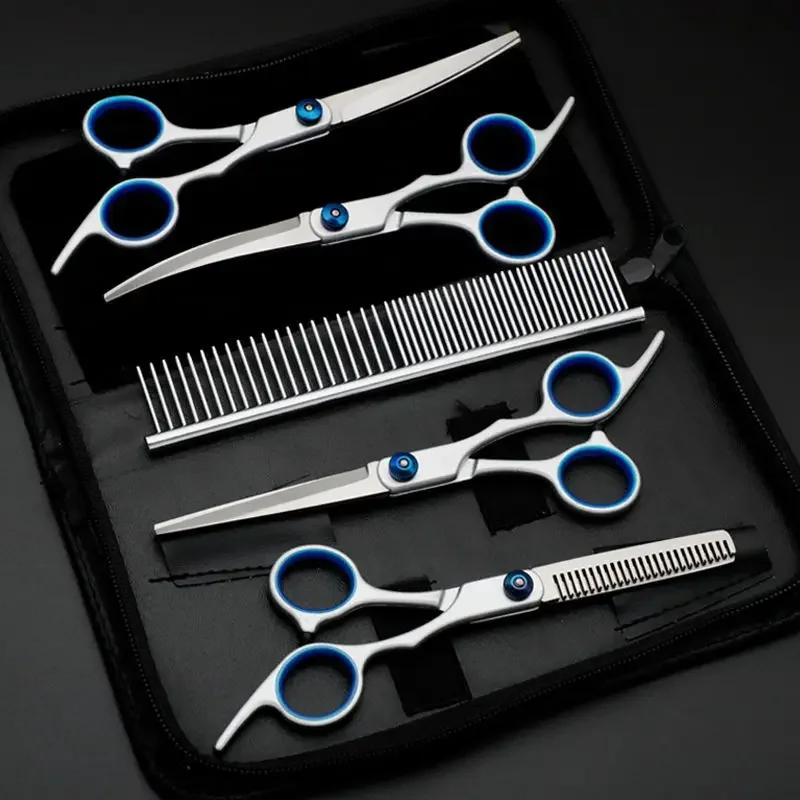 Pet Grooming Curved Scissors Dog Hair Trimming Shaving Scissors Cat Teddy Shearing Dental Hairdressing Tools Straight Cut dog grooming scissors hairdressing scissors