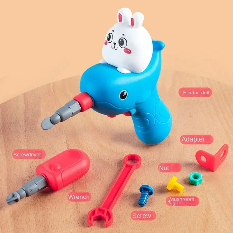 Children Toys Tool Set Electric Drill Screw Nut 3D Puzzle Toys Pretend Play Dinosaur Drilling Assembly Educational Toys for Boys