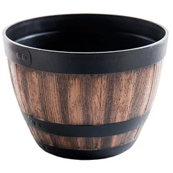 Imitation Wooden Flower Pot Large Capacity Retro Plastic Planter Barrel Bonsai Bucket Garden Yard Decoration