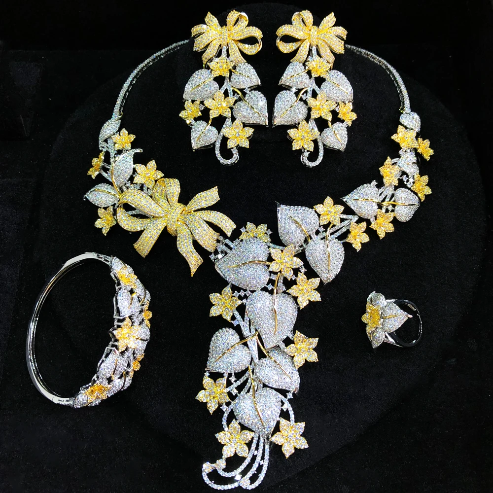 

Missvikki Luxury Bowknot 4PCS Jewelry Sets For Women Wedding Party Zircon Wedding Bridal Jewelry Set Famous Brand Bling CZ