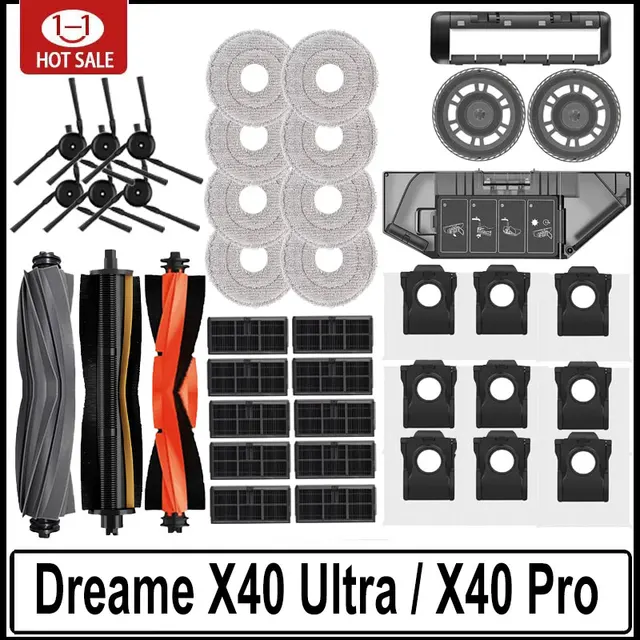 Dreame – pièces de rechange pour aspirateur Robot X40 Ultra / X40 Pro / L40 Ultra, brosses latérales principales, tissus de vadrouille, filtres HEPA, sacs à poussière, accessoires 1