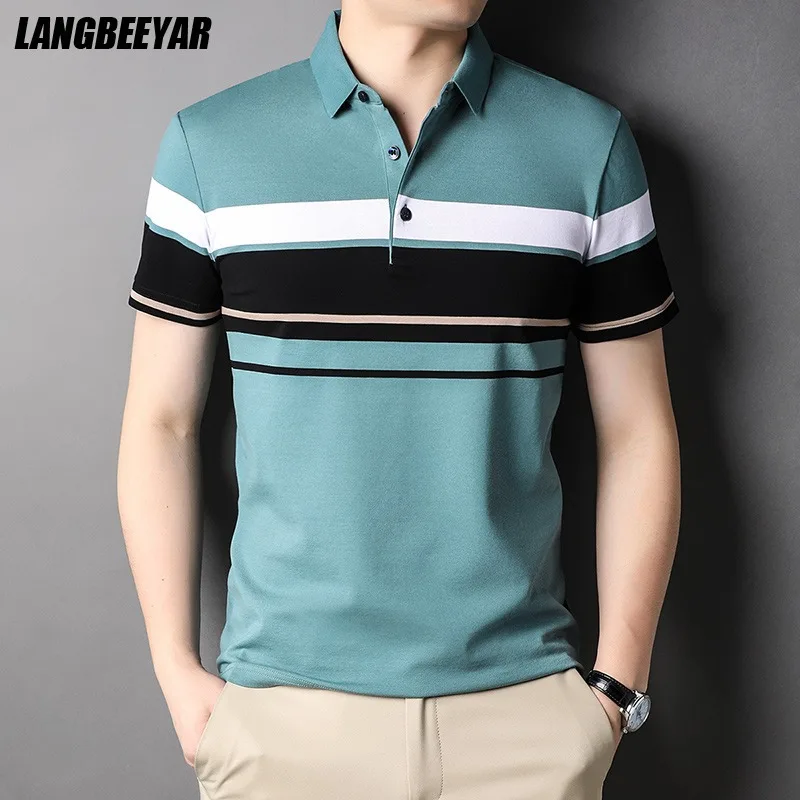 Top Grade 95% Cotton Brand Designer Trendy Summer Polo Shirt Men Design Striped Short Sleeve Casual Fashions Mens Clothes 2023