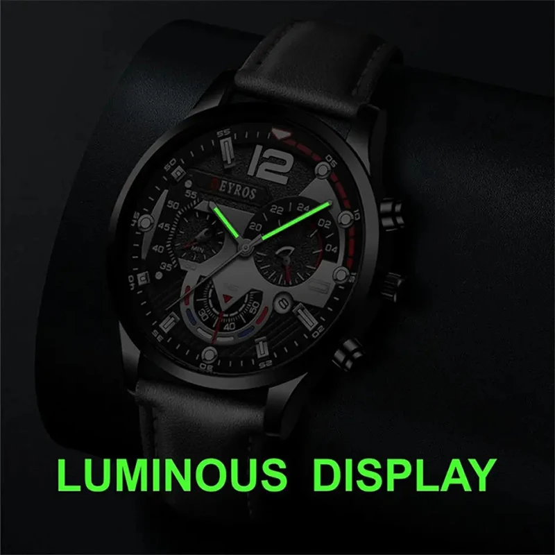 Fashion Men Leather belt Quartz Watches Round Dial Casual Calendar Bracelet Wristwatch Luminous Clock