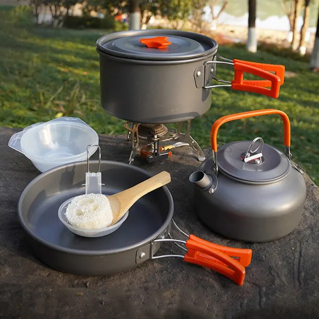 Camping Cookware Set Aluminum Portable Outdoor Tableware Cookset Cooking Kit Pan Bowl Kettle Pot Hiking BBQ Picnic Equipment 1