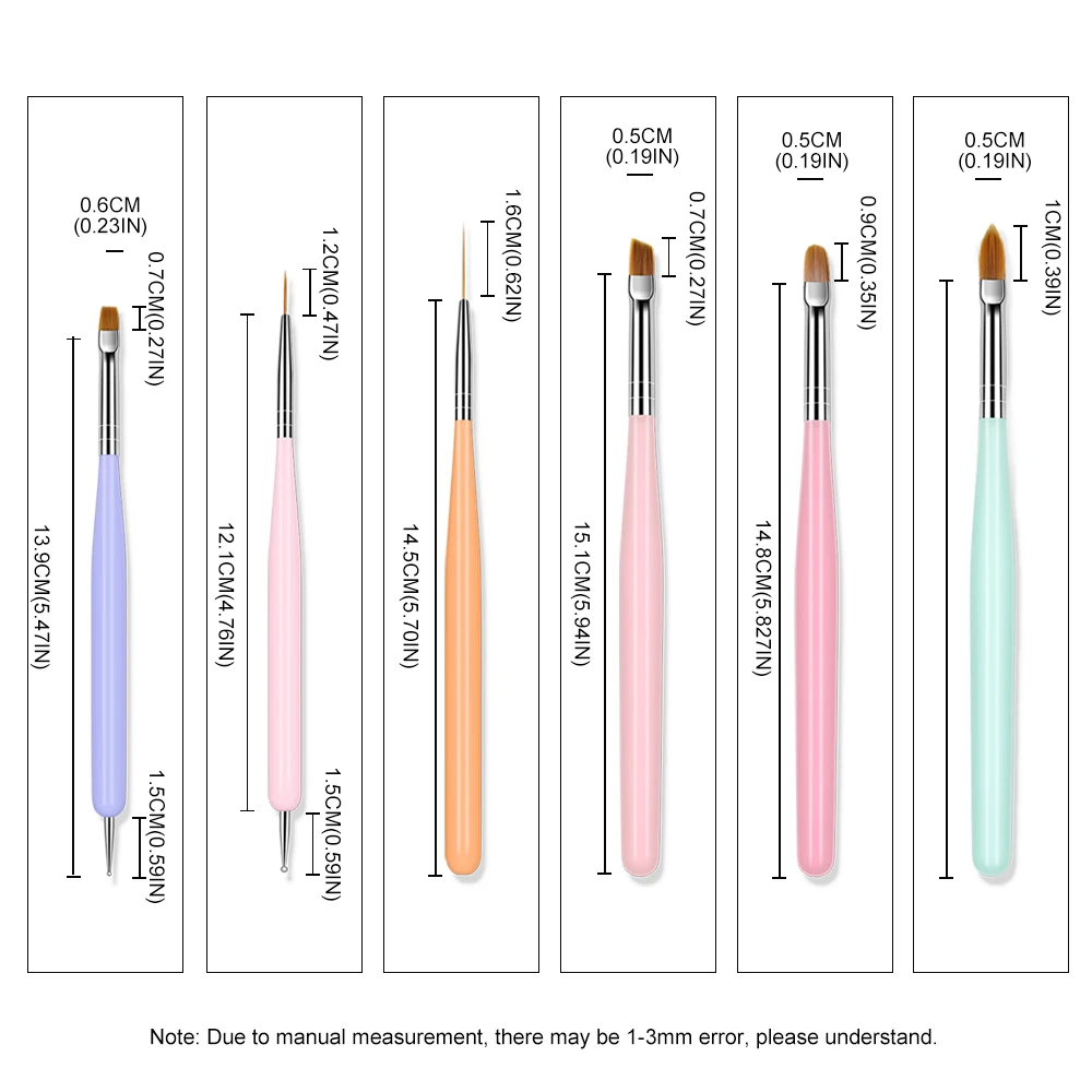 LIMEGIRL 6 Set Macaron Color Nail Brush UV Gel Acrylic DIY Nail Art Uchimura Brush Kit Extended Painting Art Kit Tools
