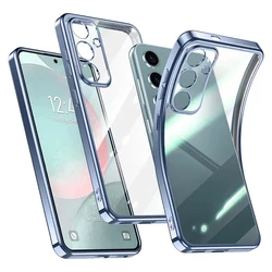 Luxury Plating Clear Transparent Silicone Back Cover Case for S24 Plus (Sierra Blue)