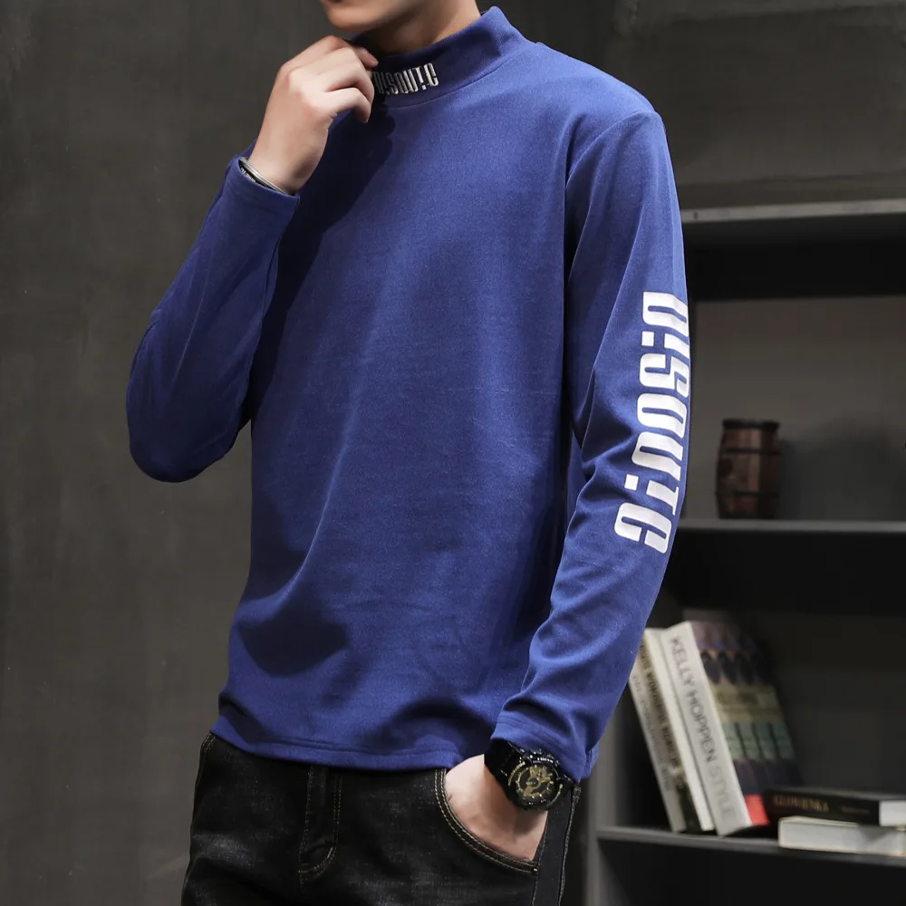 Winter Cold-proof Pullover Men's Korean Style Fashion Warm Hatless Sweatshirt Brand Solid Color Half-high Collar Slim-fit Hoodie