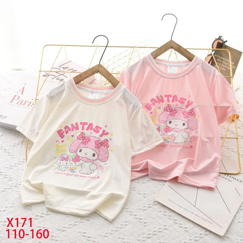 

2024 Girls My Melody Children Short Sleeve Kawaii Sanrioed Anime Tops Summer Sweet Cute Quick-Drying Breathable T-Shirt Kid Gift