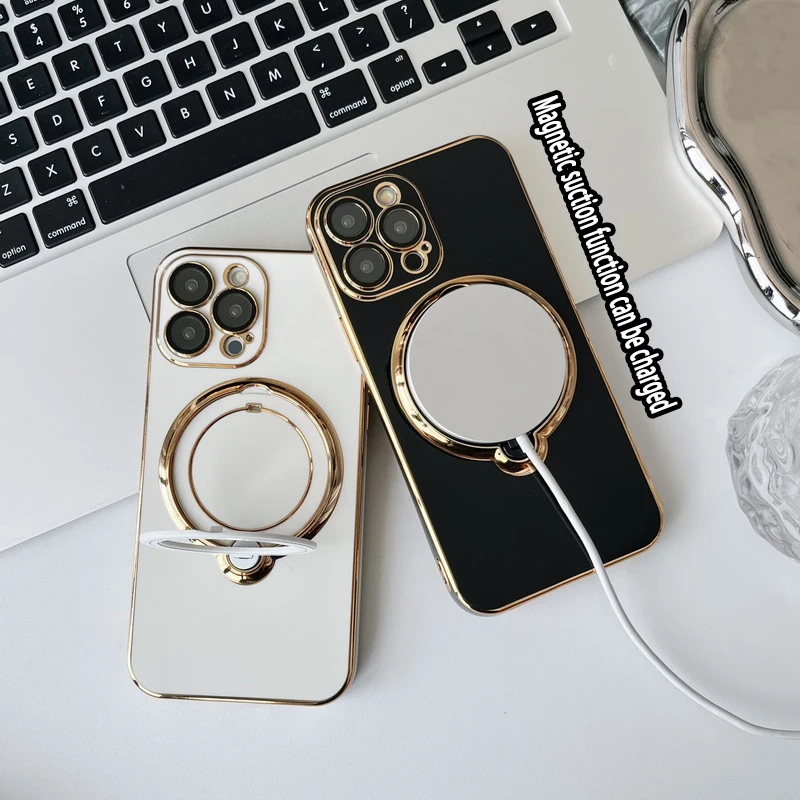 Überzug magnetische Magsafe Ring Halter Telefon Fall für iPhone 15 14 13 12 Pro Max stoßfeste weiche Silikon Stand Abdeckung_voghion.com