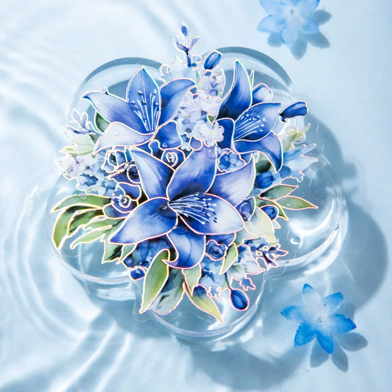 

20Sheets Blue Flower Sea Series Stickers PET Crafts Decorative Materials Brochure Decoration Scrapbooking Cut 93*140mm
