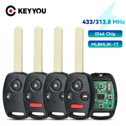 KEYYOU Remote Car Key 313.8Mhz 433Mhz ID46 Chip For Honda CR-V Accord City 2008 2009 2010 2011 2012 MLBHLIK-1T Fob HON66 Blade