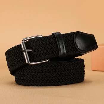 New Non-hole Pin Buckle Belt  Men's And Women Woven Belt Elastic Stretch Canvas Belt Outdoor  Adjustable Unisex Belts 1
