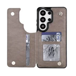 Floral Leather Wallet Phone Case with Stand and Card Holder, Double Magnetic Clasp - Galaxy S26 Ultra (Grey)
