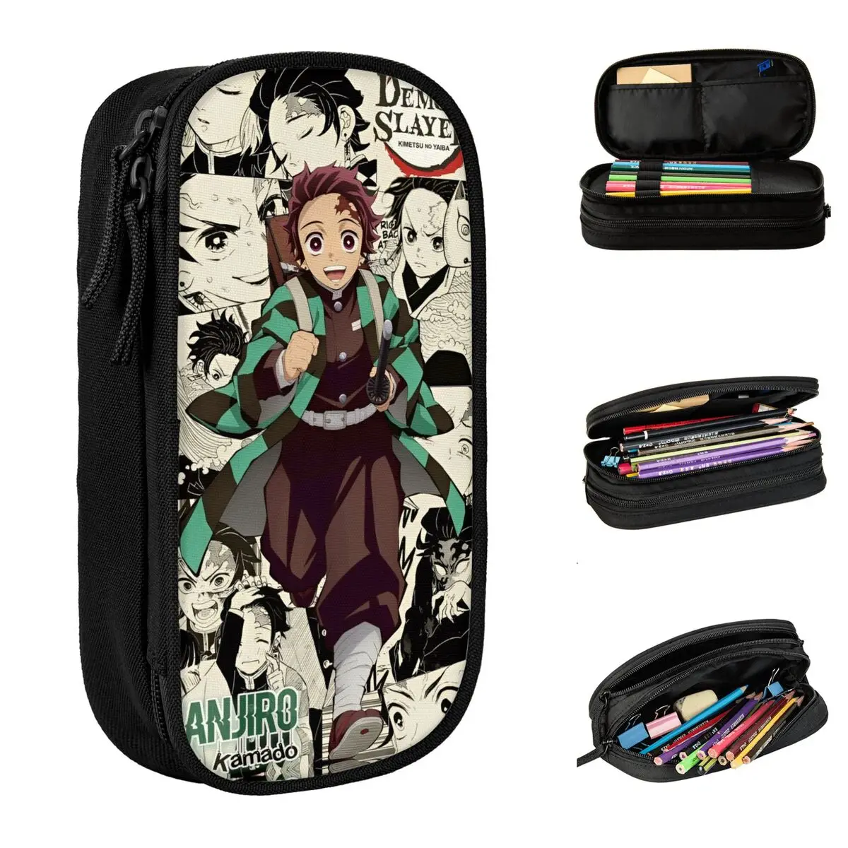Demon Slayer Anime Tanjiro Kamado Pencil Cases Creative Pen Box Bag for Student Big Capacity School Supplies Zipper Pencilcases