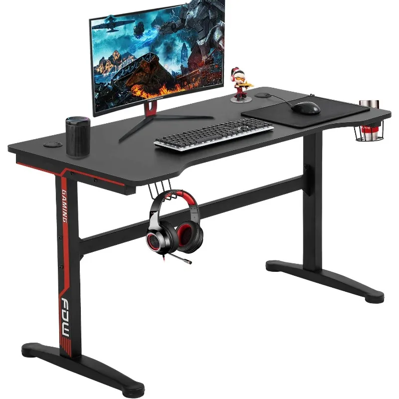 

Computer Desk Home Office Desk Extra Large Modern Ergonomic PC Carbon Fiber Writing Desk Table with Cup Holder Headphone Hook