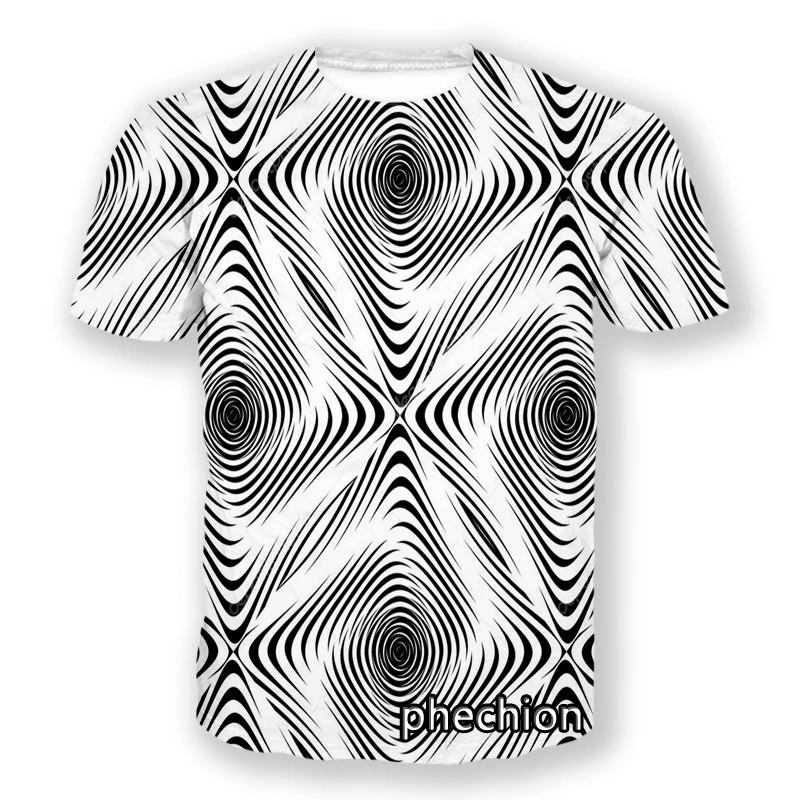

phechion Fashion Men/Women Black and white psychedelic 3D Printed Short Sleeve Casual T Shirt Sporting Hip Hop Summer Tops L213