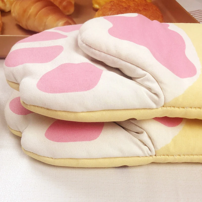 Silicone Oven Mitts Kitchen Gloves Silicone Oven Gloves Silicone Oven Protector 1Pc Cute Cat Paws Oven Mitts Cartoon Anti-Scald Microwave Heat Resistant Insulation Non-Slip Kitchen Cooking Gloves Baking Tool