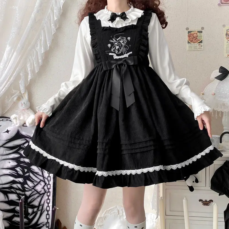 

Coalfell {Stock}~Original Design Cute Winter Rabbit Bowknot Lolita Women JSK Strap Black Dress Autumn/Winter Mini Dress Vestido